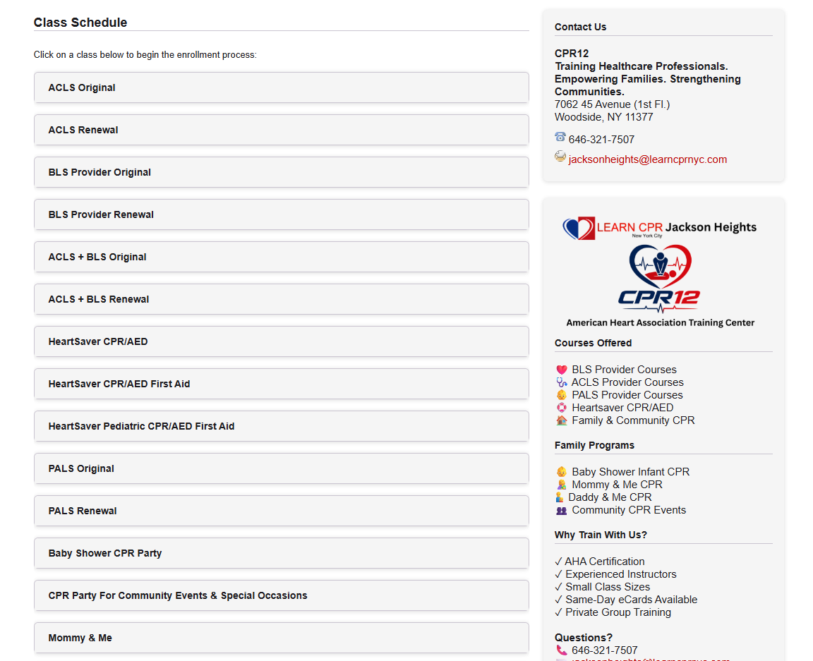 Customized Enrollware schedule page with enhanced sidebar